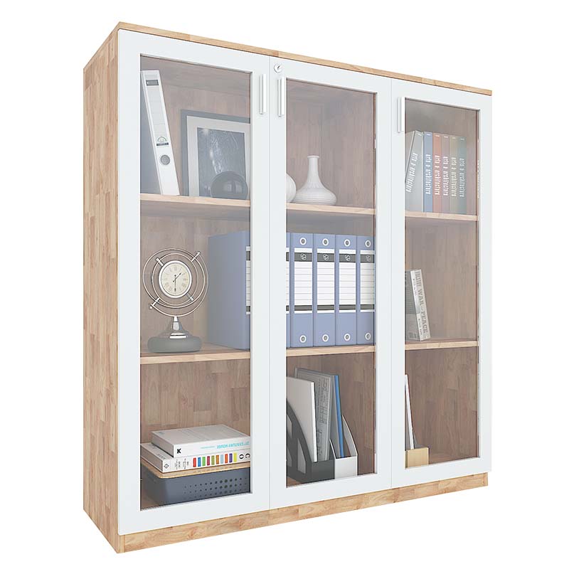 Tủ hồ sơ gỗ cao su tiêu chuẩn AA cửa kính mở