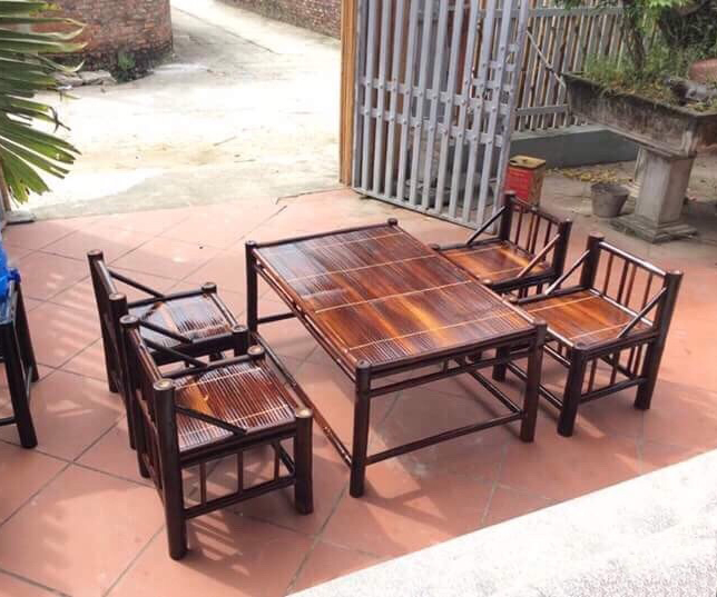 Bộ bàn ghế bằng gỗ tre ghép
