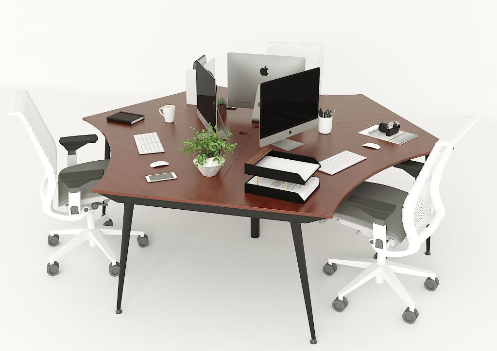 Office cluster desk 3 seats 120 degree angle