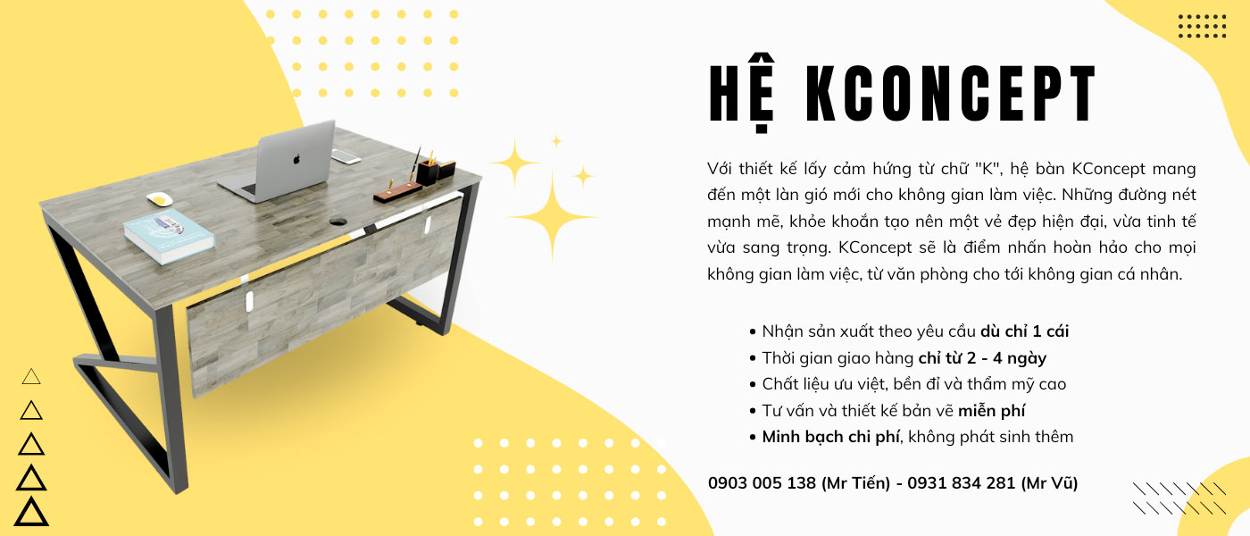 banner bàn văn phòng chân sắt chữ K