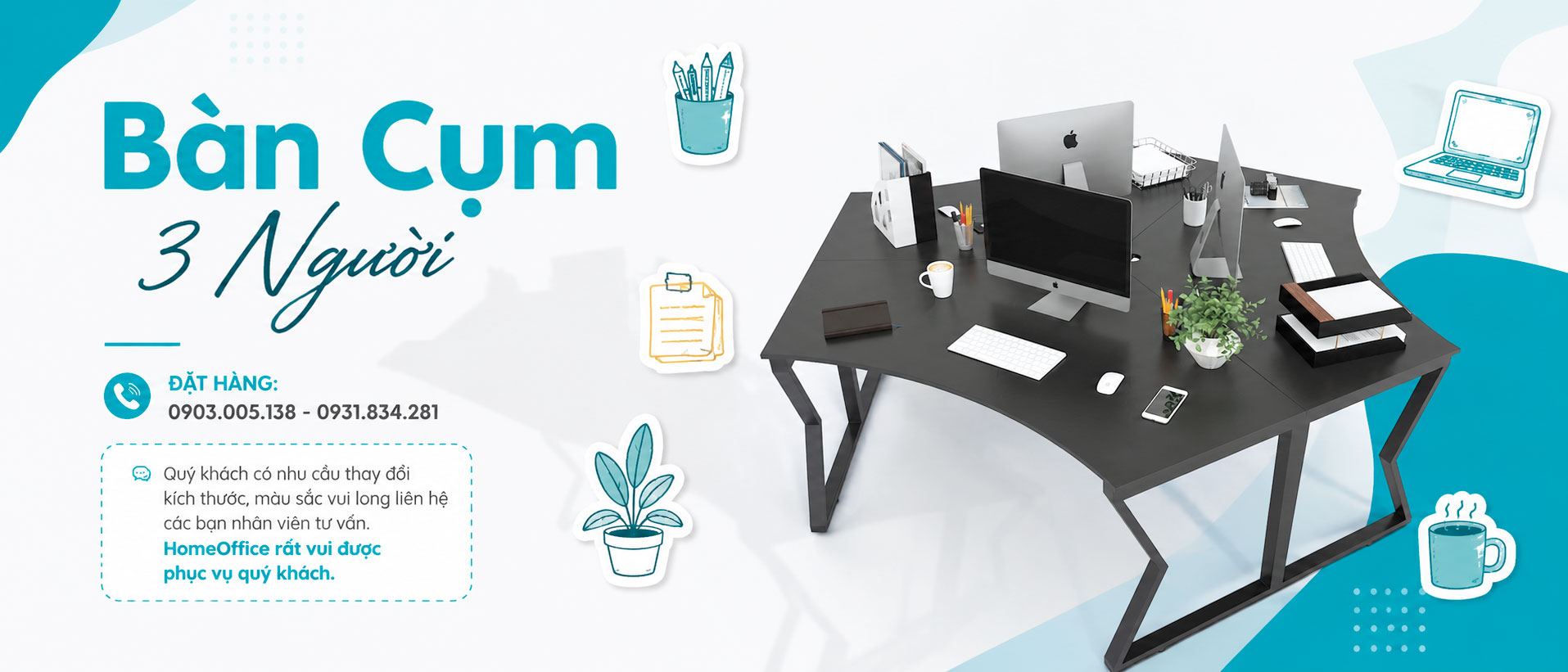 Bàn cụm 3 chỗ ngồi