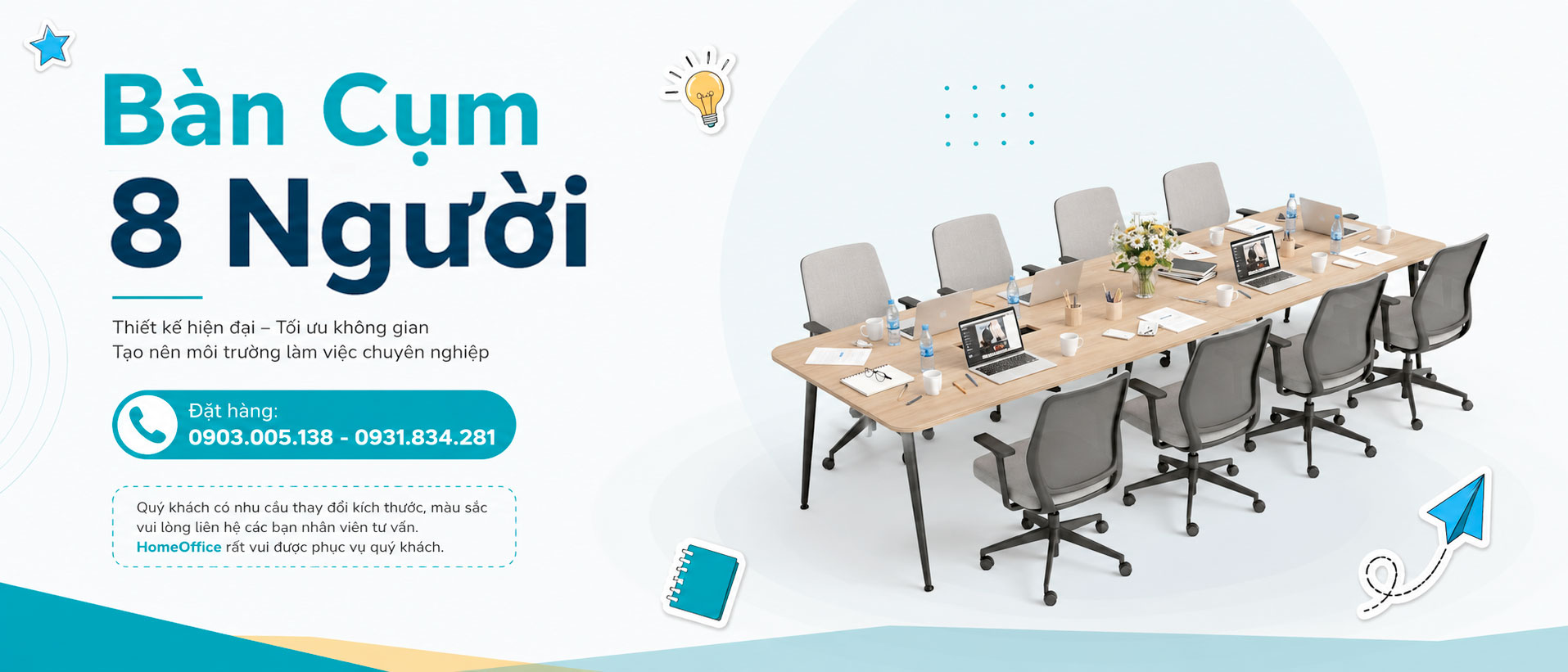 Cụm Bàn Làm Việc 8 Người Ngồi