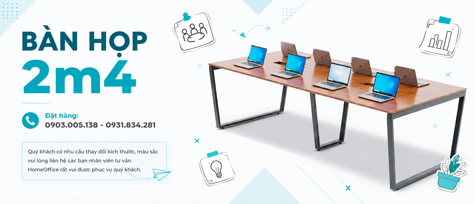 Bàn họp 2m4 kích thước cho mọi không gian văn phòng