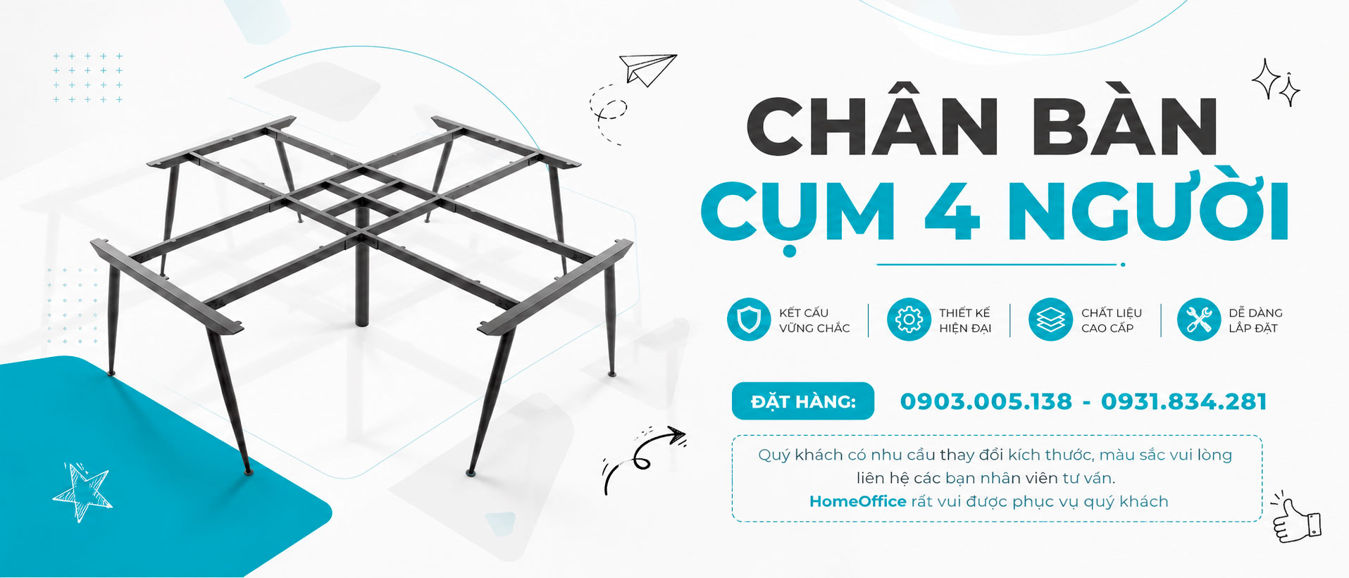 chân bàn cụm 4 chỗ ngồi