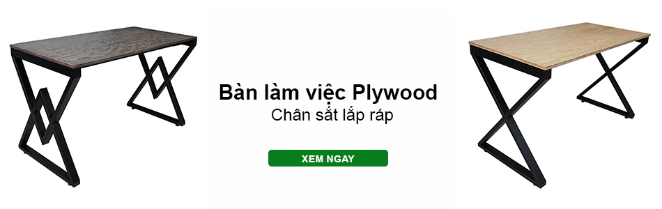 bàn làm việc gỗ Plywood chân sắt lắp ráp