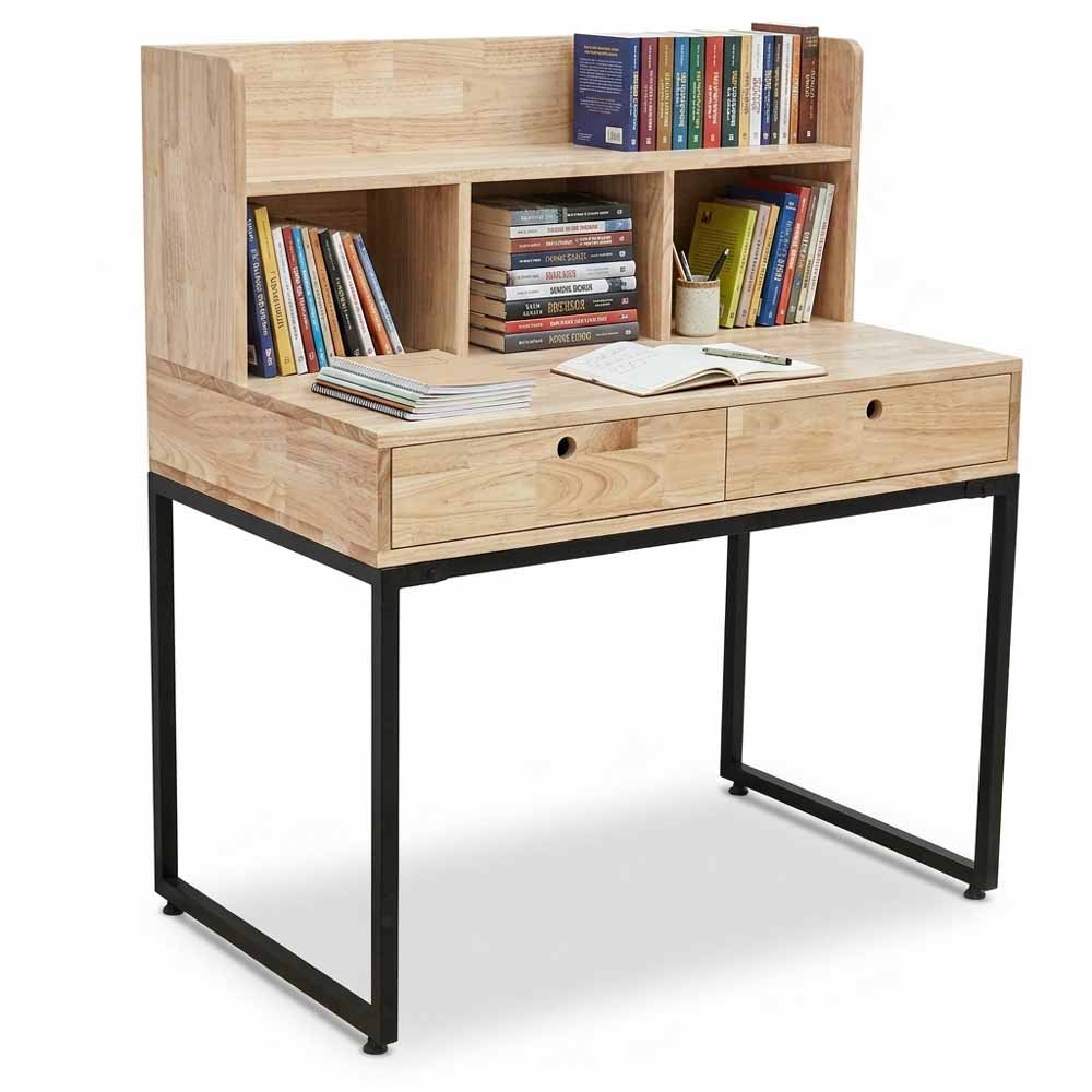 Bàn kết hợp kệ gỗ cao su chân sắt BD68088