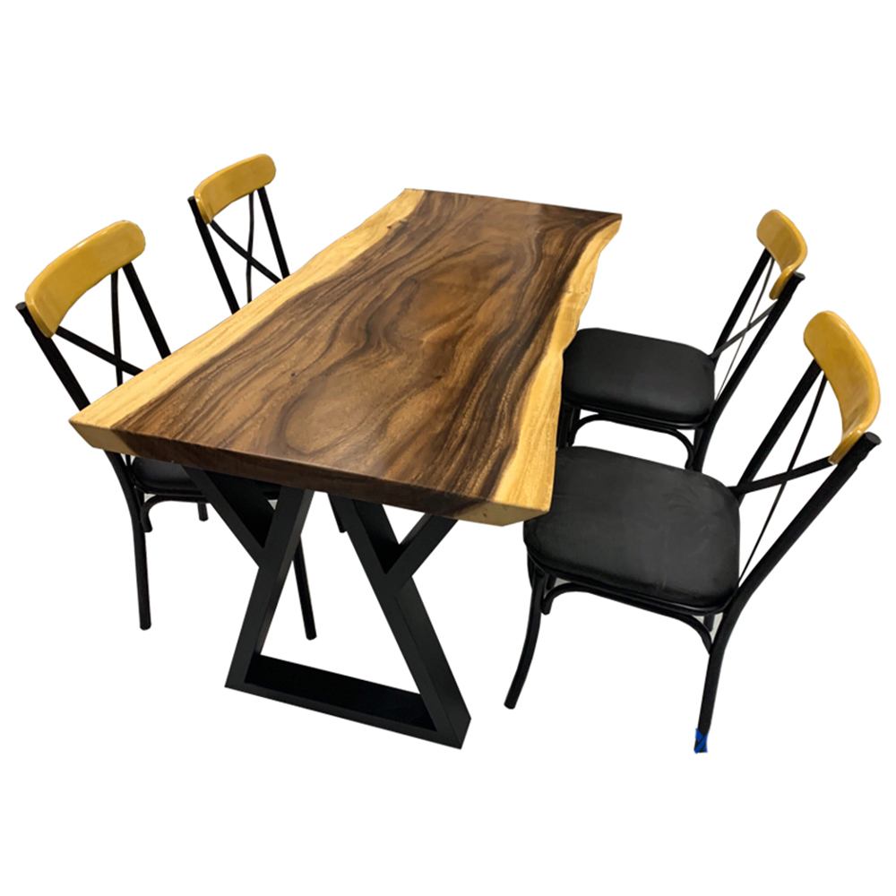 Bộ bàn ăn Gỗ Me Tây Nguyên Tấm 70x140cm và 4 ghế CBBA004