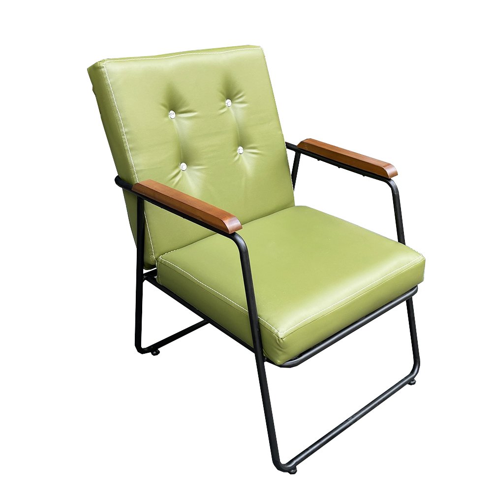 Ghế sofa đơn, ghế cafe tay viền gỗ nệm màu xanh lá GSD68027