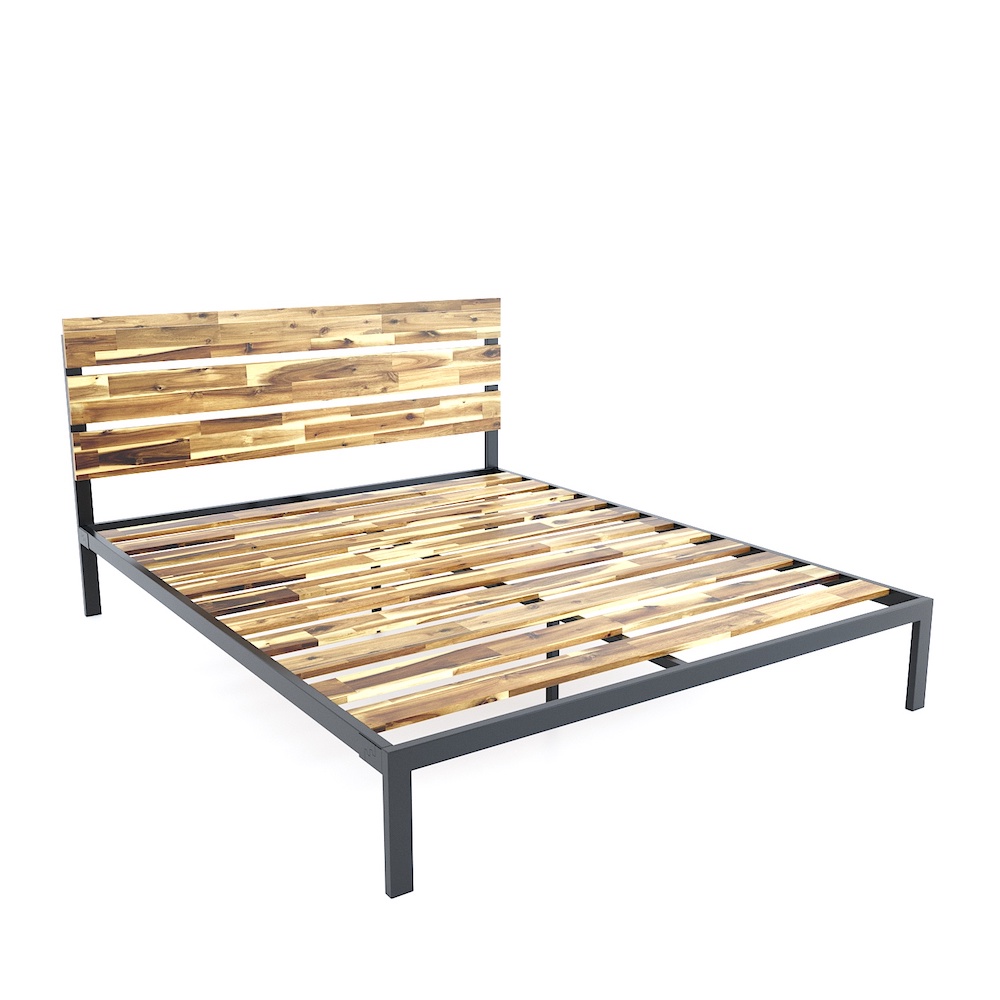giường ngủ đôi gỗ tràm tự nhiên khung sắt