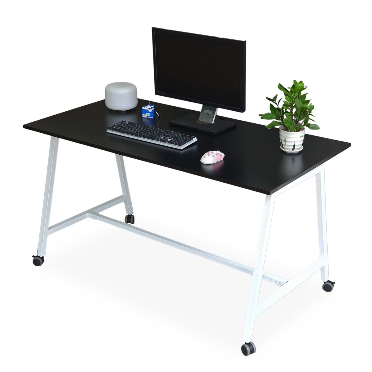 Bàn làm việc di động FOS 140x70cm gỗ cao su chân sắt FOS016