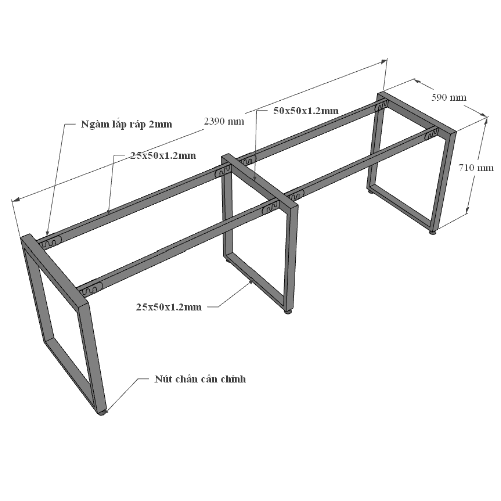 Bàn cụm 2 240x60cm gỗ Plywood màu bê tông hệ RECTANG HBRT050
