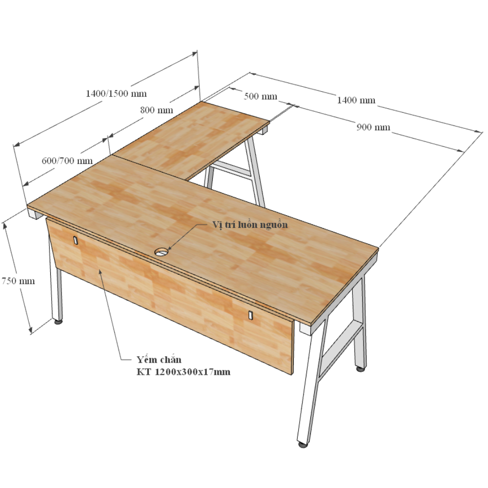 kích thước bàn làm việc tiêu chuẩn bàn gõ L