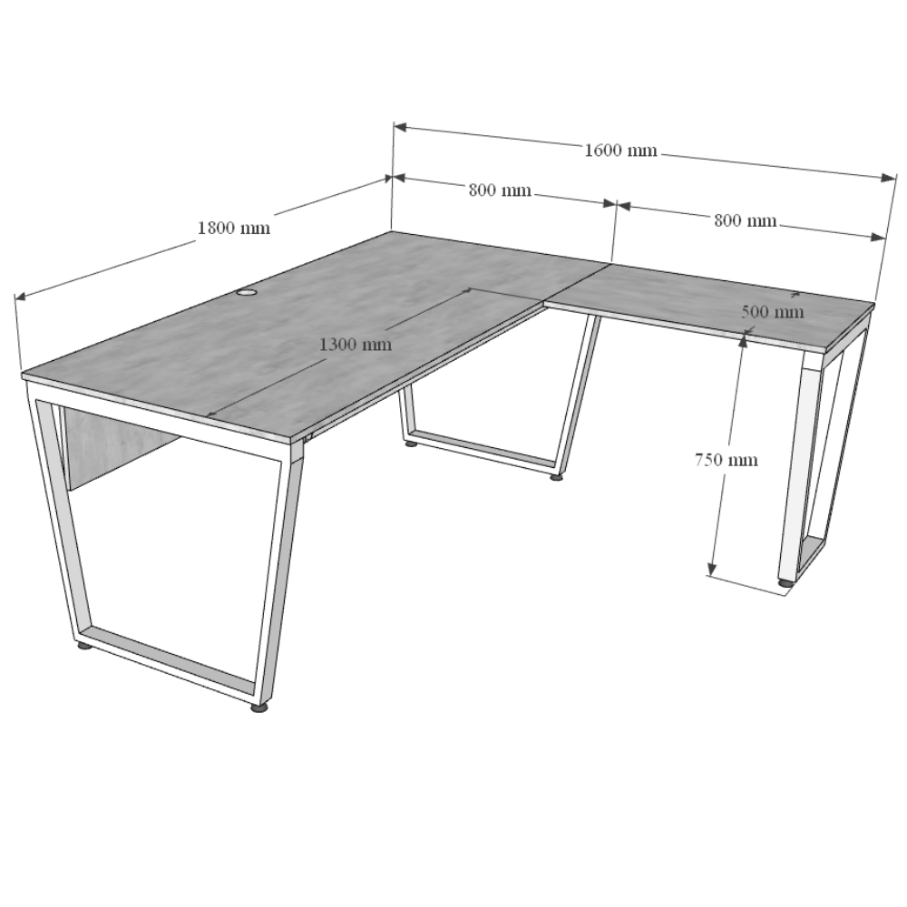 Bàn giám đốc chữ L gỗ cao su chân sắt hệ Trapeze Concept HBTC020