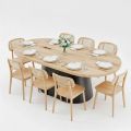 Combo bàn ăn Oval gỗ thông 200x100cm và 8 ghế Secco BBA229