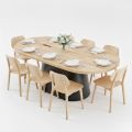Combo bàn ăn Oval gỗ thông 200x100cm và 8 ghế PLC BBA230