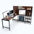 Bàn góc L liền kệ 185x180x145cm gỗ cao su FD68093