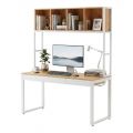 Bàn làm việc 150cm liền kệ sách gỗ cao su khung sắt lắp ráp - FD68094