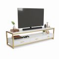 Kệ tivi 2 tầng có tủ mặt đá trắng khung màu vàng đồng KTV68063
