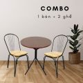 Bộ bàn cafe tròn 60 cm 2 ghế mặt gỗ lưng sắt CBCF049
