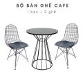 Bộ bàn ghế cafe mặt gỗ tròn và 2 ghế sắt CBCF118