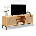 Kệ Tivi gỗ cao su cửa mây chân sắt KTV68086