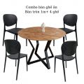Bộ bàn ăn tròn 1m và 4 ghế nhựa cao cấp CBBA078