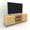 Kệ Tivi gỗ cao su cửa mây chân sắt KTV68086