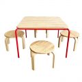 Bộ bàn mầm non vuông chân sắt và 4 ghế gỗ KGD027