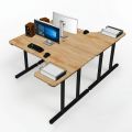 Cụm 2 bàn góc L 200x140cm gỗ cao su chân sắt hệ TIO HBTO014