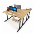 Cụm 2 bàn góc L 200x140cm gỗ cao su chân sắt hệ TIO HBTO014