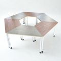 Cụm 6 bàn di động FOS hình thang gỗ plywood chân sắt tròn FOS009