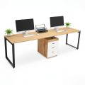 Bàn cụm 2 chỗ có tủ 240x60cm gỗ cao su hệ Rectang HBRT094