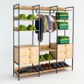 Kệ treo quần áo có ngăn kéo 200x45x22cm gỗ cao su KQA68061