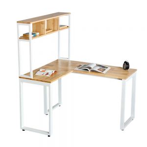 Bàn chữ L liền kệ sách 125x108cm gỗ cao su CD68031