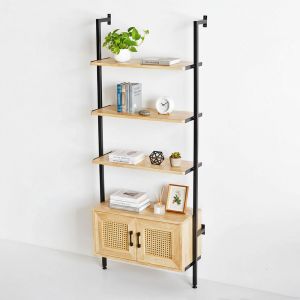 Kệ sách áp tường có tủ 75x30x180cm gỗ cao su KS68270