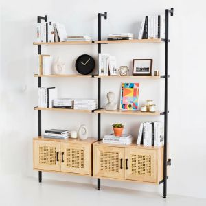 Kệ sách áp tường có tủ 149x30x180cm gỗ cao su KS68271