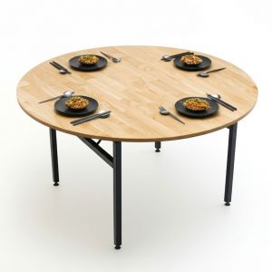 Bàn nhà hàng gấp gọn đk 140cm gỗ cao su BNH001