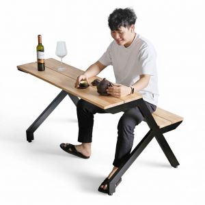 Ghế băng liền bàn 120x80x75cm gỗ cao su lắp ráp GBD041