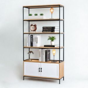 Kệ trưng bảy có ngăn tủ 100x35x190cm gỗ cao su KS68273