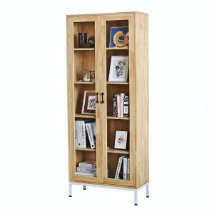 Tủ kính phòng khách 80x35x195cm gỗ cao su KTB68201