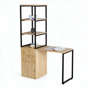 Bàn làm việc liền tủ kệ 120x50cm gỗ cao su BD68135