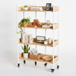 Kệ sách 4 tầng di động 80x30x120cm gỗ cao su KS68279