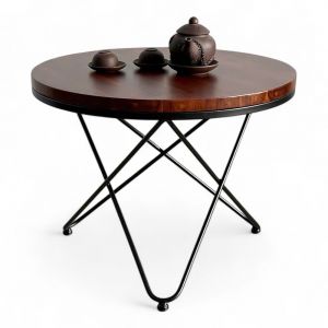 Bàn Sofa tròn 60cm gỗ Tràm chân sắt chữ V - TT68315