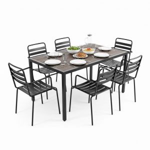 Combo bàn ngoài trời gỗ nhựa và 6 ghế sắt CBNT007