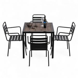 Combo bàn ngoài trời gỗ nhựa và 4 ghế sắt CBNT008