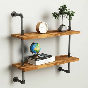 Kệ ống nước sắt treo tường 2 tầng gỗ Tràm 80x25x85cm- PPF006