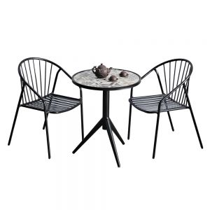 Combo bàn tròn mặt gạch bông và 2 ghế cafe sắt CBCF316
