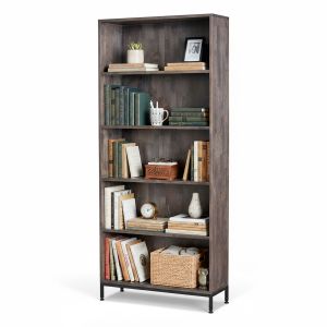 Kệ sách 5 tầng APEX 80x30x183cm gỗ cao su chân sắt KS68305