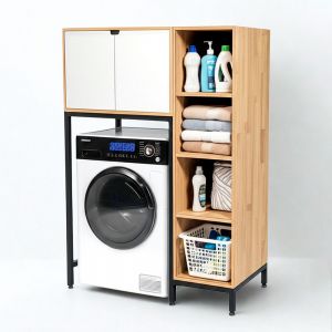 Kệ máy giặt liền tủ kệ 105x65x155cm gỗ cao su KMG68019 Kệ máy giặt liền tủ kệ 105x65x155cm gỗ cao su KMG68019