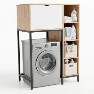 Kệ máy giặt liền tủ kệ 105x65x155cm gỗ cao su KMG68019